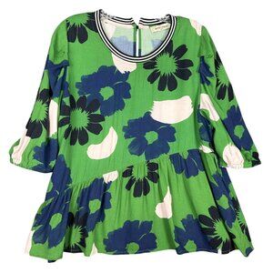 Jazmin Chebar Floral Peplum Asymmetrical Top Medium Green Luxury Sporty‎ Preppy
